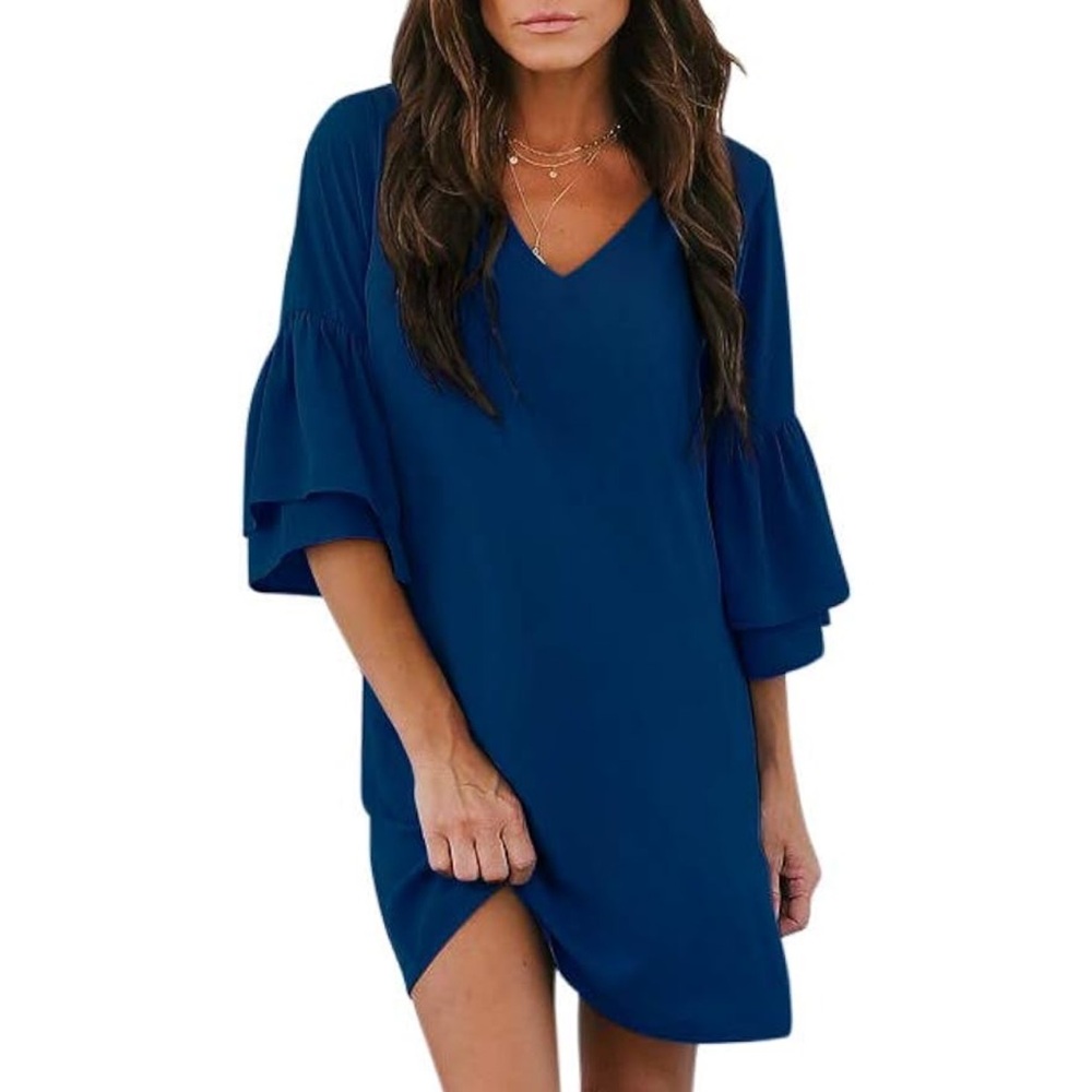 BELONGSCI Women's Bell Sleeve Shift Mini Dress